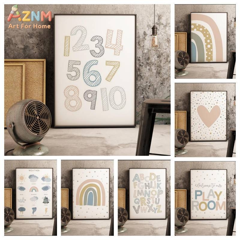 Kids Educational - Alphabet Numbers & More - AZNM Boho Çocuk Eğitici Kanvas Duvar