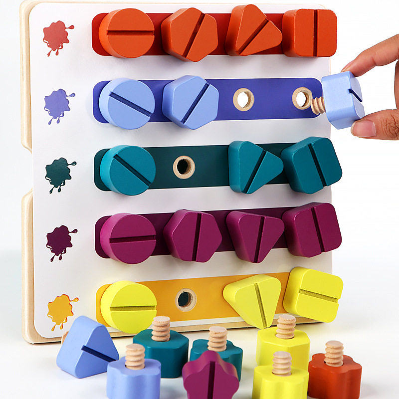 Montessori Shelf Toy - Çocuk ahşap vida somunu sökme şekli