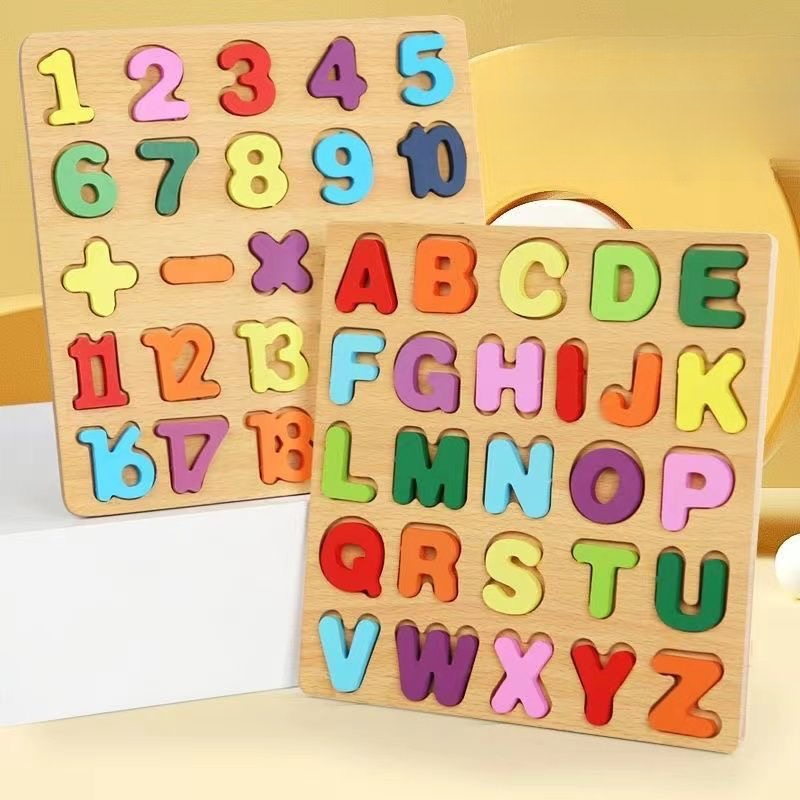 Kids Educational - Alphabet Numbers & More - Ahşap Alfabe Bulmaca Tahtası Numarası Ahşap