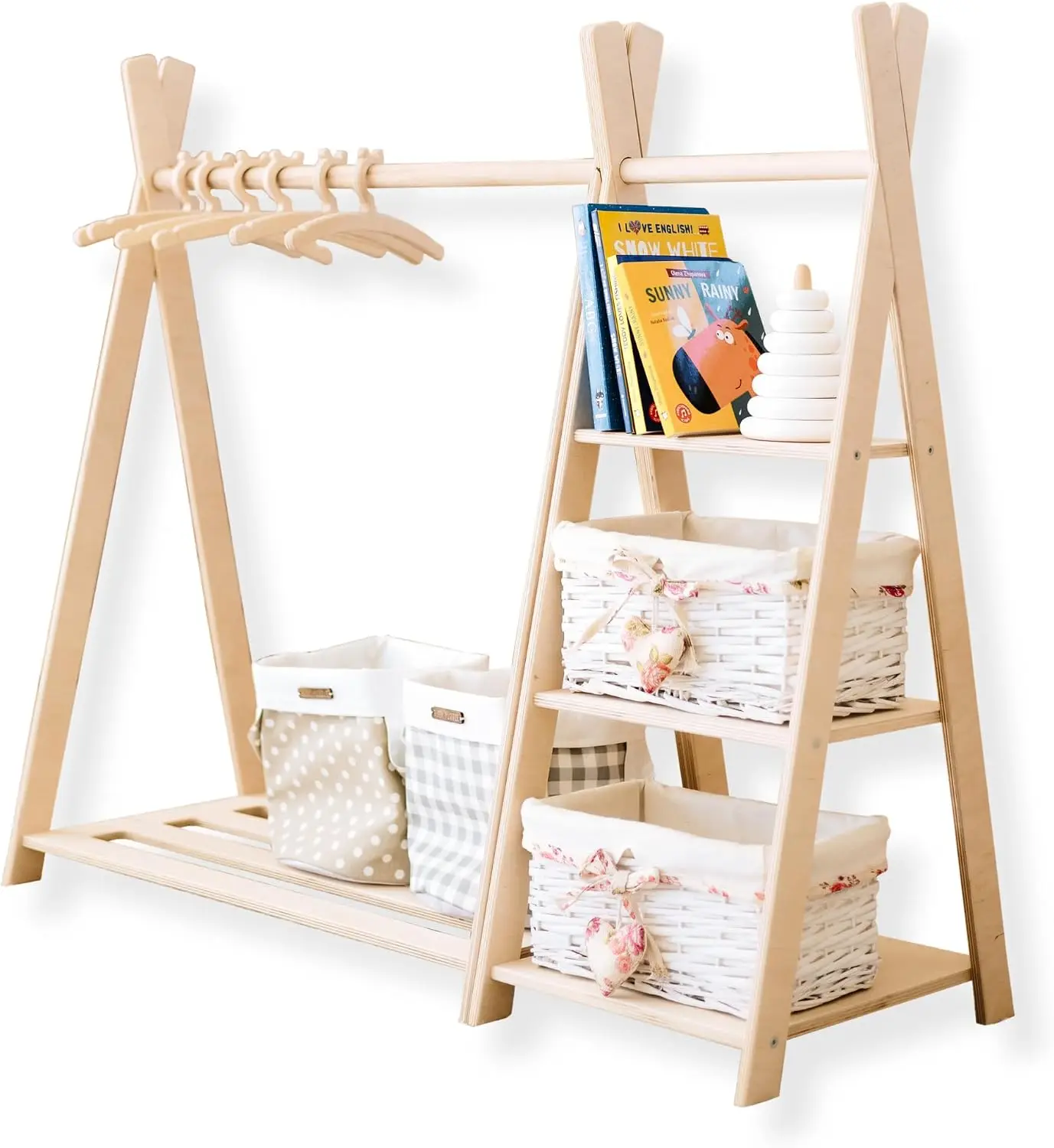 Montessori Shelf Toy - Oyuncak Depolama + Montessori Gardırop, Ahşap